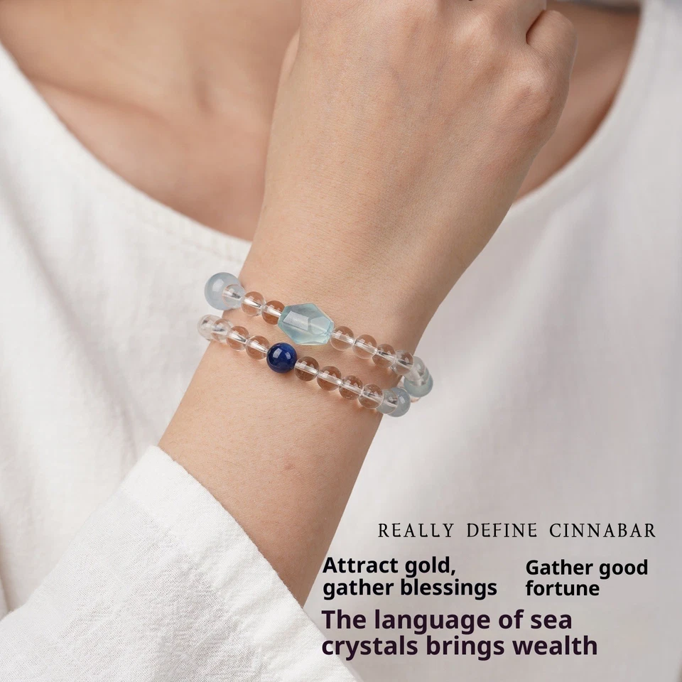 Pulsera Transfer Lapislázuli Aguamarina Blanco Cristal Diseño Original Regalo Foto 2 de 4