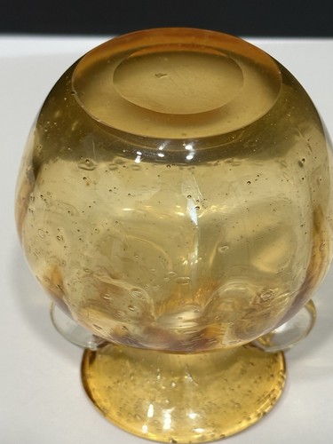 Vintage Hand Blown Glass Round Amber Yellow Vase With Handles - Picture 13 of 19