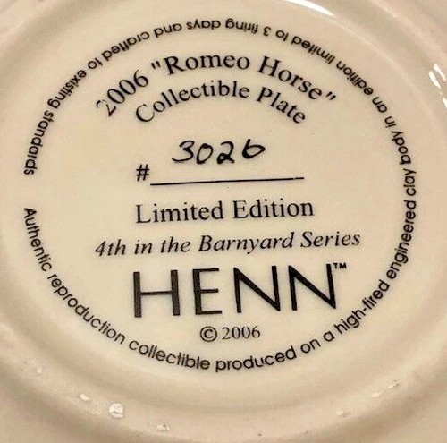 Henn Keramik Mini Teller Pferd Romeo 2006 grüner Schwamm #3026 Folk 4" Schale Kitsch - Bild 2 von 9