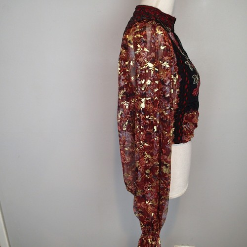 Free People Camille Top Cropped Lace Beaded Embellished Keyhole Shimmer s blouse - Picture 7 of 24