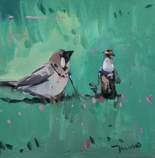Jose Trujillo Fine Art PRINT 16x16" Collectible Artist Bird Cowboy Contemporary