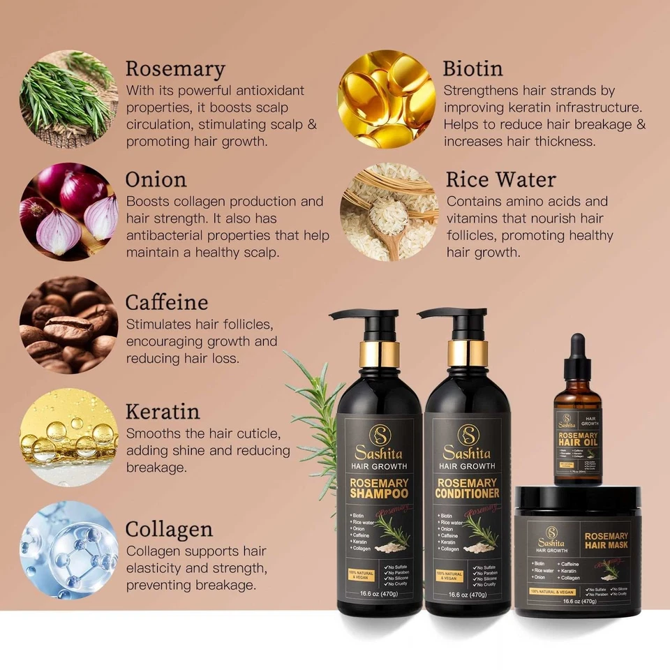 Juego de Crecimiento Cabello Romero, Cuidado Natural Vegano, Negro y Dorado, 16.6. Foto 2 de 4