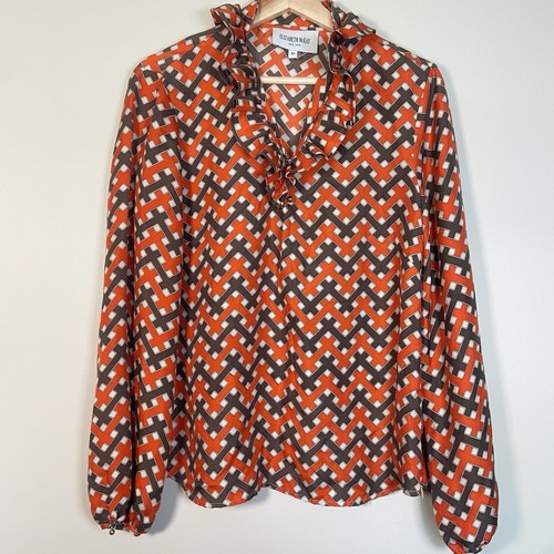 Elizabeth McKay Shirt 100% Silk Blouse Women's 10 Resortwear Old Money Ruffle - Picture 2 of 10