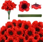 60 Set Red Poppy Artificial Flowers Fake Flowers for Remembrance, Sunday Poppies