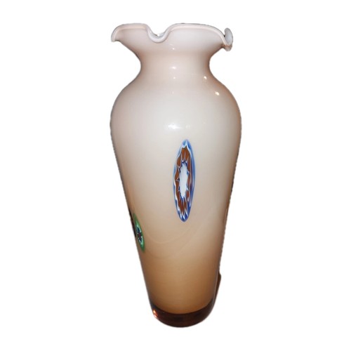 Arte Murano LAVORAZIONE Glass Vase Italy Tagged RARE Unque Ruffle Top Vintage - Picture 2 of 8
