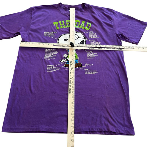 Vtg Snoopy The Dad Shirt Mens L Single Stitch Purple Artex Peanuts 70s 80s USA - Picture 6 of 9