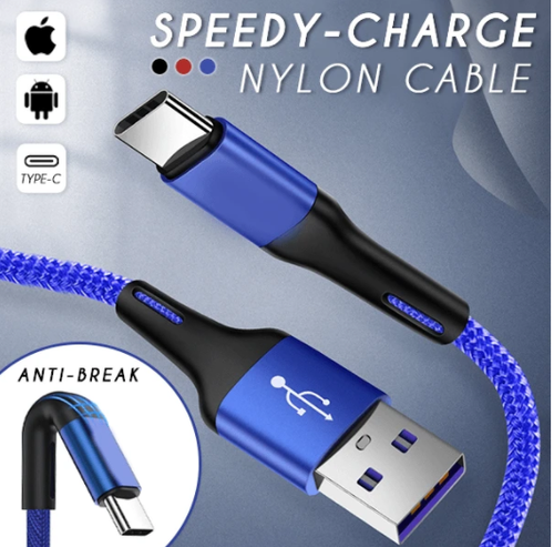 2m Braided USB Type-C Charging Data Cable Fast Charger Cord for Android iPhone