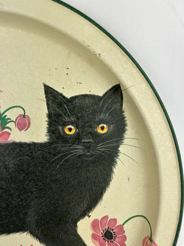 Bandeja de hojalata pintada prensa popurrí gato con amapolas flores decoración de pared 13" BN10 - Imagen 5 de 6