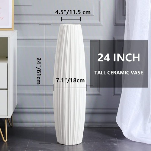White Tall Floor Vase, 24" Ceramic Large Vase, Decorative Flower Vases for Mo... - Picture 4 of 7