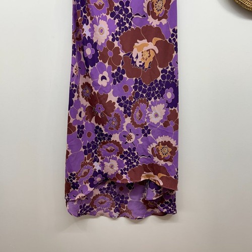 Vintage Y2K 2000s Express Purple Brown Floral Tie Sleeveless Slip Midi Dress 7/8 - Picture 4 of 8