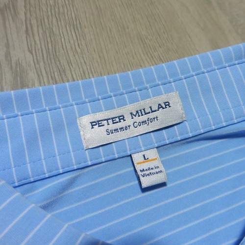 PETER MILLAR Hombres L GRANDE VERANO CONFORT POLO CABAÑA AZUL CICUTA RAYAS - Imagen 5 de 11