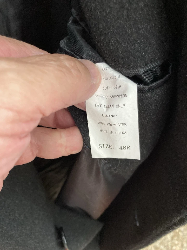 Vintage Ralph Lauren Chaps Trench Coat Jacket Mens 48L Black Wool Blend [327] - Image 4 of 4