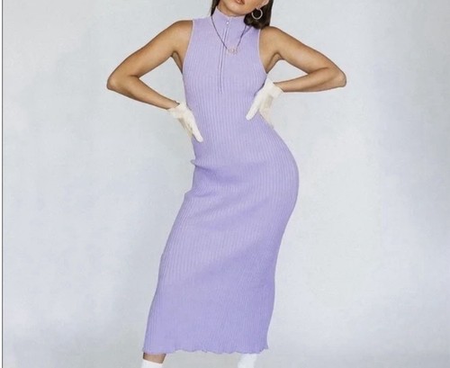 Abito Zara Large Viola Lavanda Senza Maniche Zip-Fronte A Costine Midi Bodycon Nuovo con etichette - Foto 3 di 5