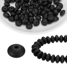 100Pcs Silicone Beads 12mm Lentil Rubber Focal Beads Bulk, Black