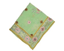 Vintage Indian Bridal Light Green Dupatta Sequins Beaded Georgette Scarf Stole L