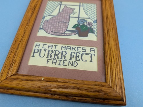 Vintage Holzrahmen Druck Bild "Eine Katze macht einen schnurrenden Freund" Wanddeko - Bild 3 von 7