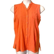 WOOLRICH orange cotton crepe style sleeveless button front blouse women's large