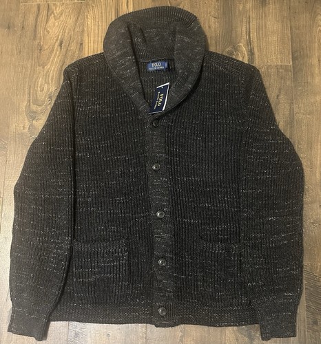 Polo Ralph Lauren Long Sleeve Heavy Shawl Cardigan Sweater Charcoal Button Up XL