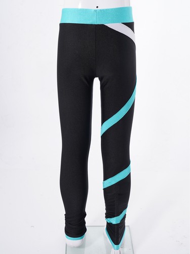 Kids Girls Figure Skating Colorblock Stretchy Ice Skating Pants Sport Bottoms - Picture 12 of 249
