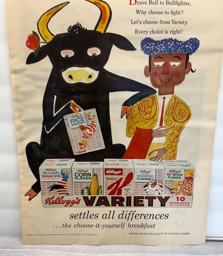 Kelloggs Cereal Vintage Print Ad 50s Variety Pack Brave Bull Bullfighter - Picture 3 of 5