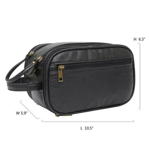 Water-resistant Leather Toiletry Bag Men Large Travel Wash Shaving Dopp Kit Bath - Picture 11 of 14