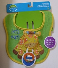Neat Solutions Green Yellow Giraffe Let's Eat No More Dropped Pacifiers Bib