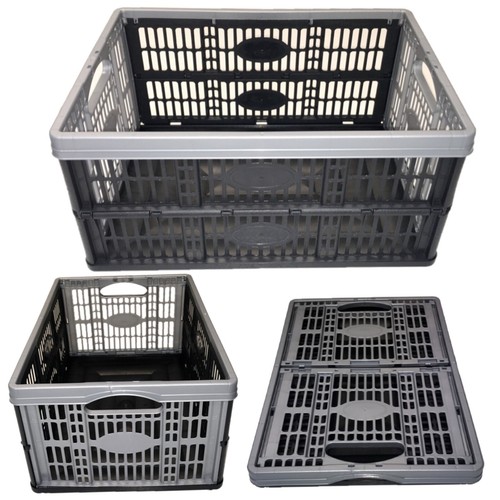 Large Folding Crate - Storage Basket with Handles 33L Silver and Black - Picture 3 of 15