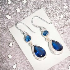 London Blue Topaz Gemstone 925 Sterling Silver Hook Dangle Drop Earrings Jewelry