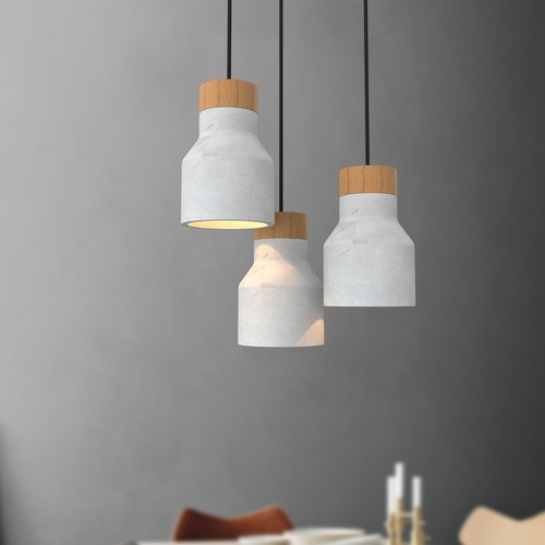 Modern Pendant Light 3-Light Concrete & Wood Chandelier Lamp E14 Dining Room - Picture 3 of 5
