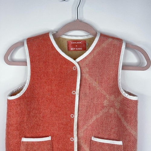 Hey Gang Carleen Kids Vintage Blanket Vest Orange Pink Coral Upcycled Size 4-5 - Picture 2 of 9