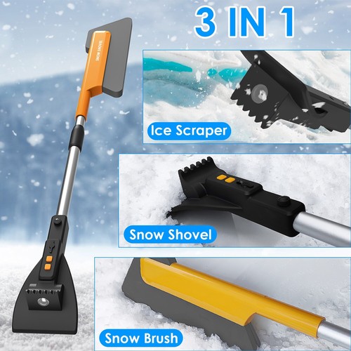 Car Snow Removal Shovel Car Snow Removal Tool Winter Ice Scraper Brush w/ Lights - Picture 8 of 13