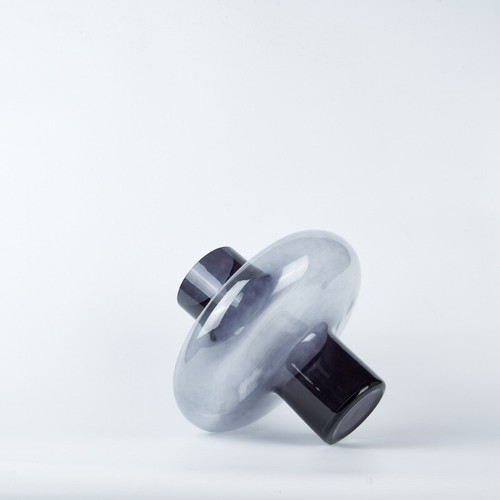 Graue Glasvase, großer Bauch, fliegende Untertasse, Hydrokultur TV Display, Blumenware - Bild 15 von 16