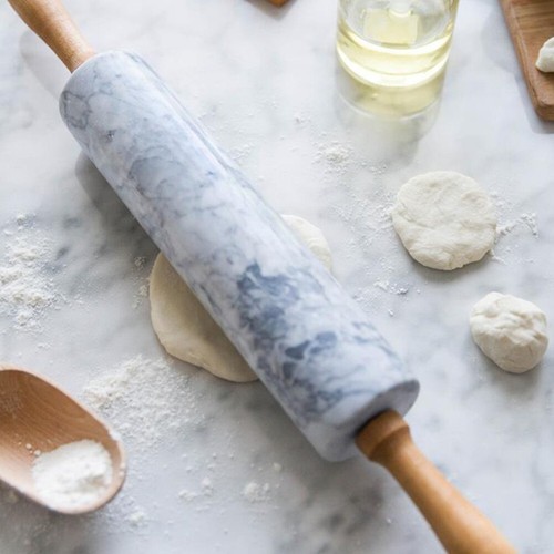 Solid Marble Rolling Pin Set with Handles Wooden Base Non-Stick Baking Tool 46cm - Picture 8 of 18
