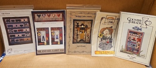 5 Quilt Patterns Sewing Kits Gardener, Fishing, Mr. Rabbit, Railroad, Trains (J) - Picture 1 of 6
