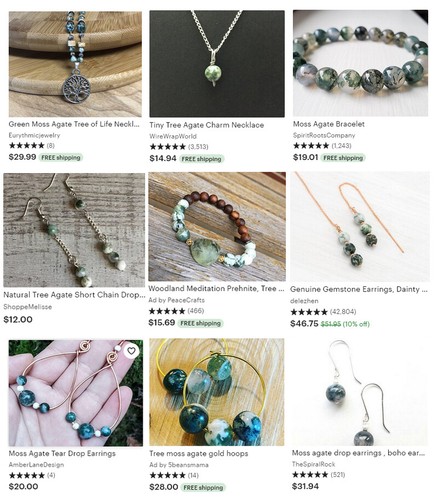 Cuentas redondas naturales de piedra de ágata de musgo verde para hacer joyas 15" GB - Imagen 2 de 34