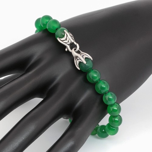 David Yurman Men Silver Accent 8MM Green Onyx Spiritual Beads Bracelet 8" - Picture 2 of 4