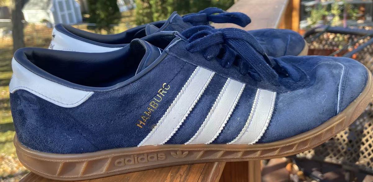 Adidas Originals US Mens Size 10 Navy White Hamburg Suede Leather Trainers | eBay