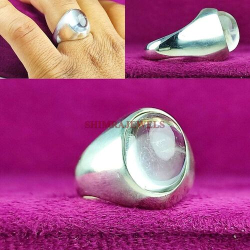 Natural Blanco Piedra Topacio Con 925 Anillo Plata de Ley para Hombres #615