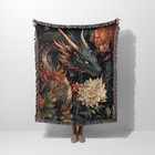 Dragon in Flowers Woven Throw Blanket, Fantasy Reading Gifts, Gaming Blanket