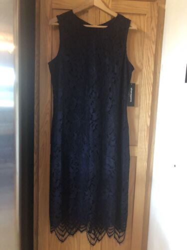 NWT SHARAGANO CLASSY FLORAL LACE NAVY BLUE DRESS LINED SIZE 12 $118 - Picture 3 of 12
