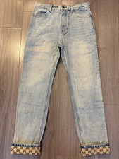 Gucci Washed Denim Pant with GG Turn Ups jeans light blue washed denim sz 32