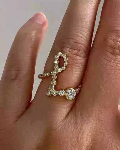 2Ct Round LabCreated Diamond Initial "L" Letter Ring 14k Yellow Gold Plated