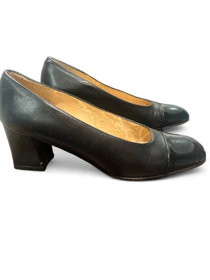 Zapatos de salón Mila Paoli negros de tela negra suela de cuero superior carrera tacón pequeño EE. UU. 6,5 Foto 3 de 4