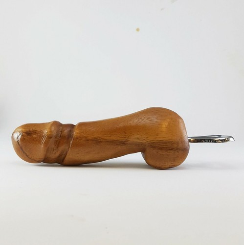 WOODEN BOTTLE OPENER Penis Shape Phallic Wood Carved Collectible Gift - Picture 2 of 12
