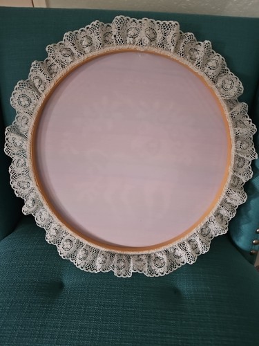Crochet Lace UNICORN Wall Decor Vintage Round Hanging 14" Wood Frame Rainbow - Picture 6 of 6