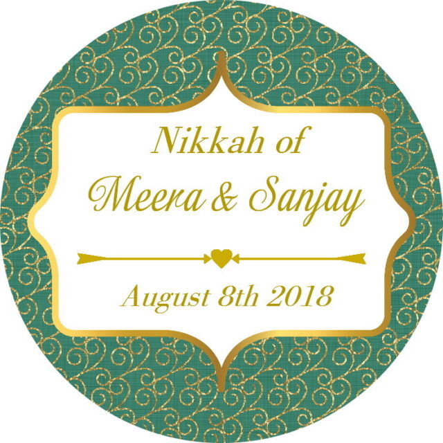 PERSONALISED GLOSS NIKKAH MENDHI WEDDING THANK YOU STICKERS GREEN/GOLD PERSONALISED GLOSS NIKKAH MENDHI WEDDING THANK YOU STICKERS GREEN/GOLD