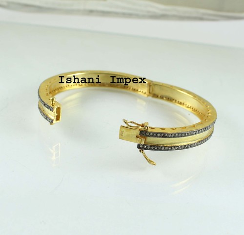 Diamond Bangle Natural Rosecut Diamond 925 Sterling Silver Diamond  Bangle - Picture 3 of 6