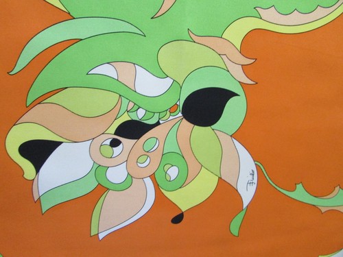 Emilio Pucci Orange & Green Floral Print Silk Jacquard Scarf 34" - Picture 8 of 16