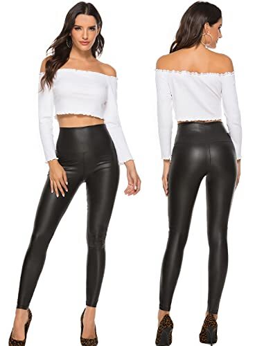 Womens Sexy Leather Leggings PU High Waist Butt X-Large A-basic Matt Black - Picture 6 of 7