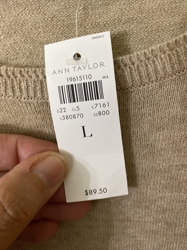 Ann Taylor Alpaca Blend Tan Sweater with Crochet Knit Sleeves Large New - Picture 2 of 3